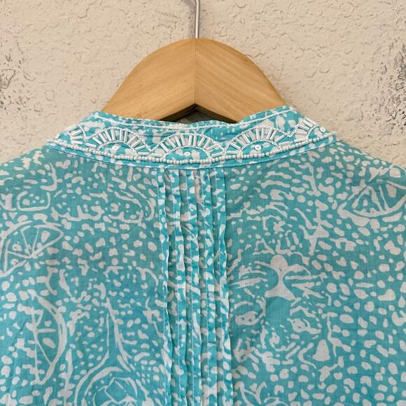 LILLY PULITZER Sarasota Tunic Top Aquamarine Blue Abstract Beaded Boho - Picture 7 of 12
